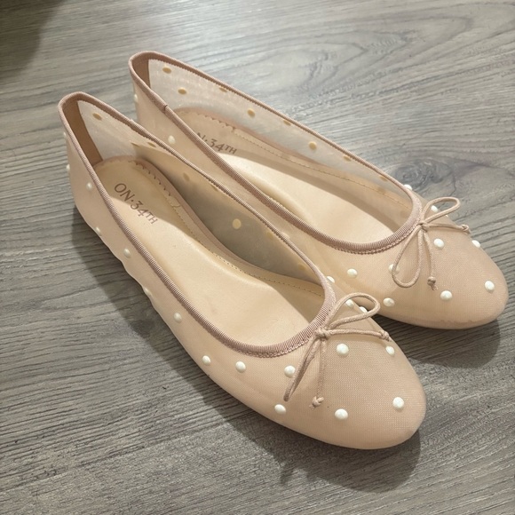 OFF 34th Friyaa Mesh Ballet Pearl Studded Beige Pink Sz 7.5 Classic - Picture 5 of 9